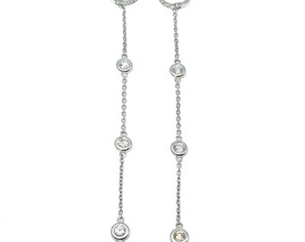 5800 1.00Ct White Gold Diamond 3.5" Hanging Drop Bezel Set Earrings 14Kt