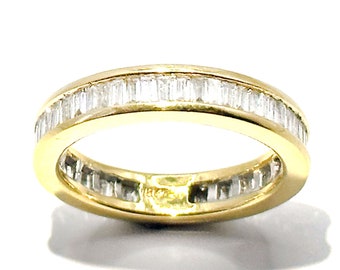 4900 1.80Ct Yellow Gold Baguette Diamond Eternity Wedding Band 18Kt Size 7