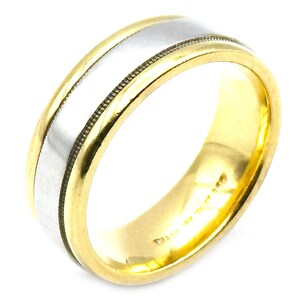 18Kt Yellow Gold and Platinum Women's Shiny Wedding Band 6mm Size 5.75
