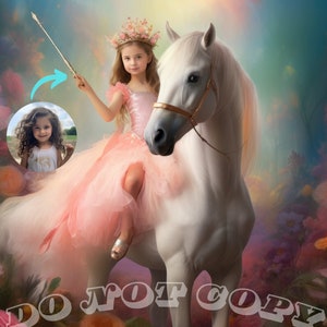 Princess Riding a Unicorn Custom Princess Portrait Personalized Princess Portrait from Photo Toddler Portrait C011