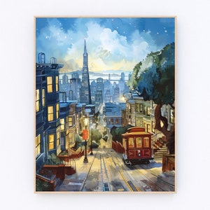 San Francisco Watercolor Painting California Landscape Poster USA Travel Poster Travel Gift P527
