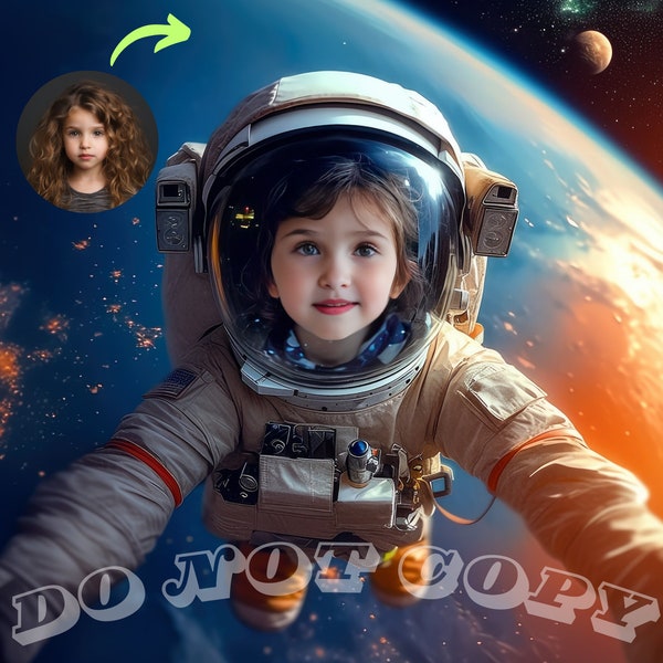 Custom Astronaut Portrait Personalized NASA Astronaut Kid Portrait Turn kids into Astronaut Birthday Gift C800