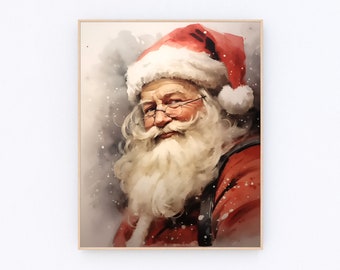 Weihnachtsmann Druck Vintage Weihnachtsmann Malerei Retro Weihnachtsdekoration Winter Druckbare Kunst Urlaub Dekor Papa Noel Kunstdruck P075