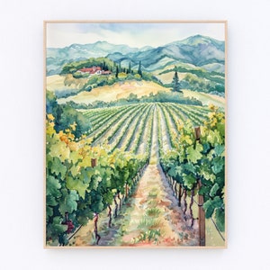 California Napa Valley Winery Watercolor Painting Vineyard Landscape Print California Landscape Print USA Travel Poster Travel Gift P573