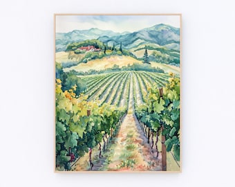 California Napa Valley Winery Watercolor Painting Vineyard Landscape Print California Landscape Print USA Travel Poster Travel Gift P573