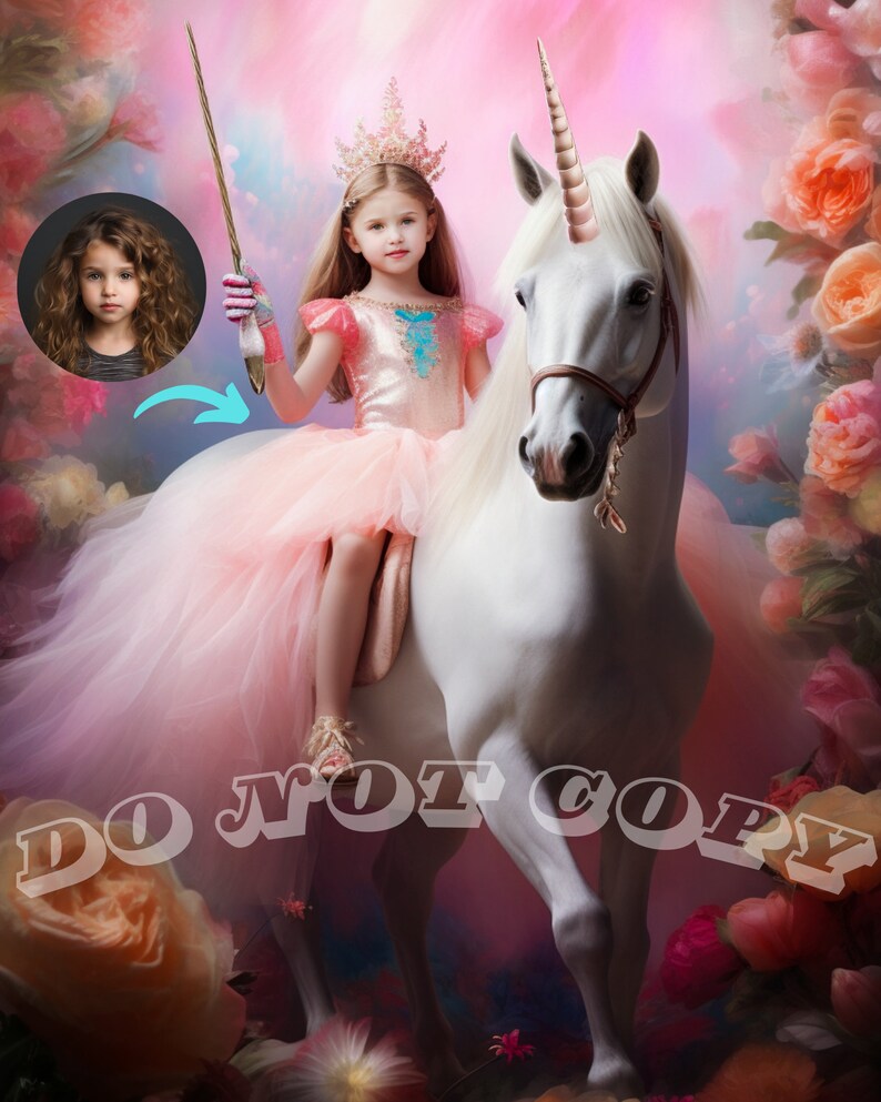 Unique Princess Princess Riding a Unicorn Portrait Custom Princess Portrait ...