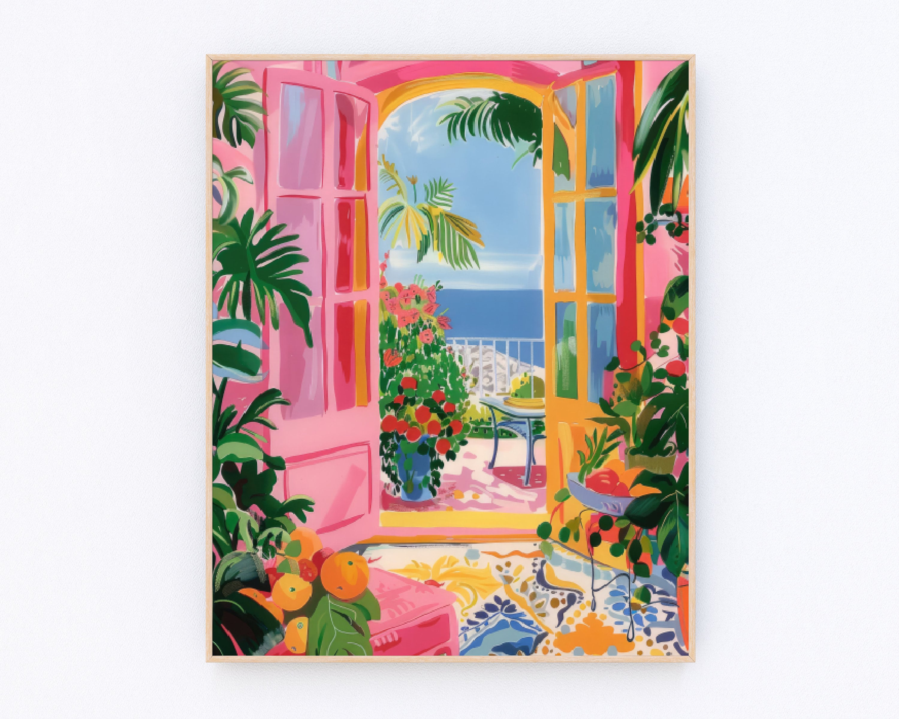 絵画 。壁掛け絵☆【そよ風が吹いてきて、窓の前の花がきれいでグラスがきれいだ】 開いた窓 マティスの絵画 美的 アンリ・マティス ポスター 花の庭 海の