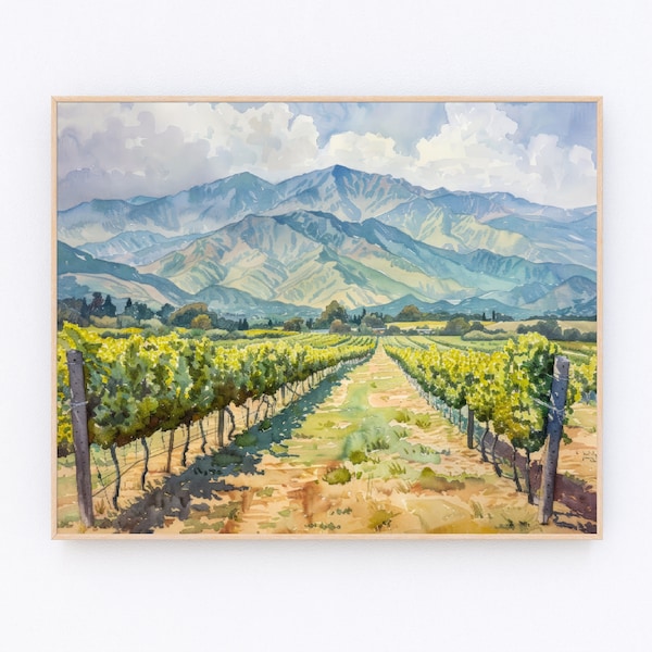 California Napa Valley Winery Watercolor Painting Vineyard Landscape Print California Landscape Print USA Travel Poster Travel Gift P576