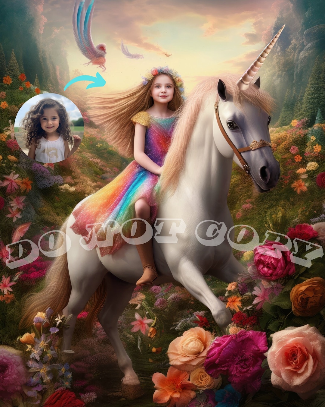 Unique Princess Princess Riding a Unicorn Custom Princess Portrait Personalized ...