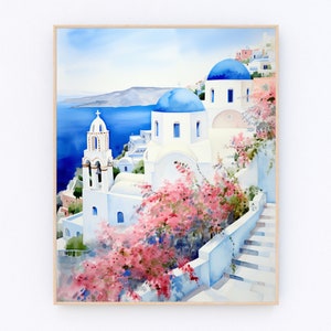 Greece Painting Oia Kikladhes Art Print Santorini Greece Wall Art Greece Cityscape Poster Santorini Travel Gift P660