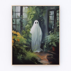 Ghost Love Plant Painting Funny Halloween Print Vintage Ghost Poster Dark Academia Haunting Ghost Halloween Decor P141