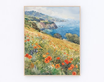 Mohnblume Aquarell Malerei Kalifornien Druck USA Poppy Poster Reise Geschenk P519