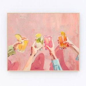 Retro Pink Cheers Print Barwagen Dekor Pink Cocktail Print Trendy Wandkunst Ästhetischer Wohnheim Drink Liebhaber Poster P318