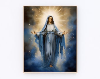 Blessed Virgin Mary Oil Painting Mother of Mary Poster Catholic Print Christian Prayer Wall Art Catholic Printable Gifts P401