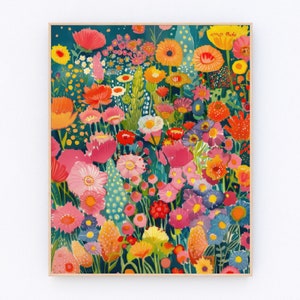 Flower Garden Illustration Abstract Flower Painting Floral Abstract Artwork Colorful Landscape Print Floral Botanical Drawing P595