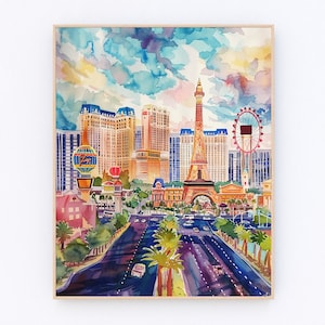 Las Vegas acuarela pintura Las Vegas paisaje cartel EE.UU. cartel de viaje regalo de viaje P508