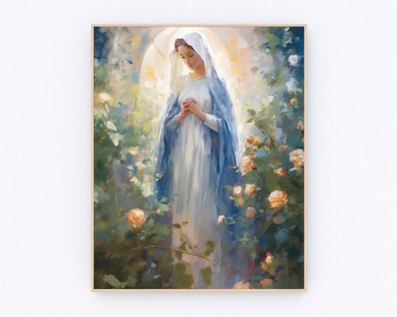 Mother Mary Painting, Christian Wall Art, Blessed Virgin Poster