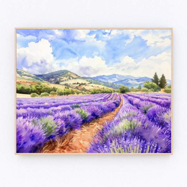 Lavender Mountains Painting California Napa Valley Winery Watercolor Painting California Landscape Print USA Travel Poster Travel Gift P577