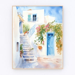 Greece Painting Santorini Street Painting Santorini Greece Wall Art Greece Cityscape Poster Santorini Travel Gift P661