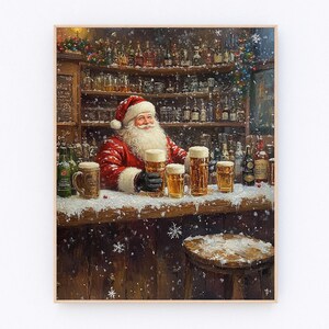 Santa Claus Print Funny Santa Claus Bar Art Vintage Santa Painting Retro Christmas Decoration Holiday Home Decor Papa Noel Art Print P006