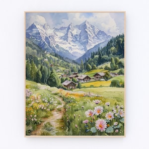Switzerland Painting Swiss Alps Mountain Print Swiss Landscape Poster Switzerland Poster Travel Gift P538