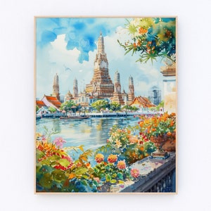 Wat Phra Kaew Temple Painting Bangkok Thailand Watercolor Painting Thailand Wall Art Thailand Landscape Poster Bangkok Poster P613