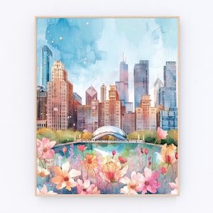 Chicago Art Print Chicago The Bean Watercolor Painting Chicago Landscape Poster USA Travel Poster Travel Gift P513