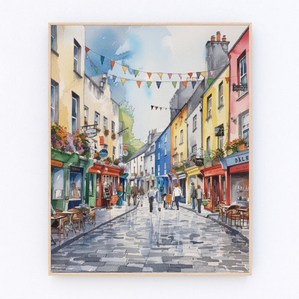 Galway Painting Ireland Watercolor Painting Quay Street Print Ireland Landscape Poster Europe Poster Travel Gift P561