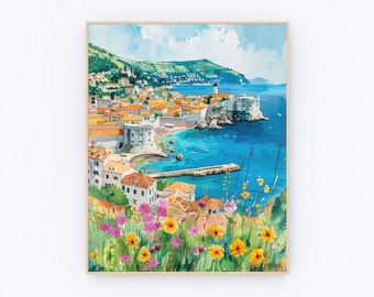 Pintura de Dubrovnik. Impresión artística de Dubrovnik. Arte mural de Croacia. Póster de paisaje urbano de Croacia. Regalo de viaje de Dubrovnik. P548