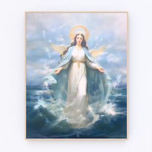 Mother Mary Poster Stella Maris Print Star of the Sea Blessed Virgin Mary Painting Christian Prayer Wall Art Catholic Gifts P474