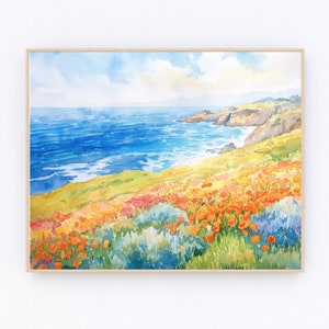 California amapola acuarela pintura California Big Sur impresión California paisaje impresión EE.UU. cartel de viaje regalo de viaje P516