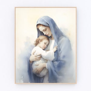 Maria und das Jesuskind Gemälde Jungfrau Maria Druck Christliche Gebetswandkunst Katholische Druckbare Geschenke P418