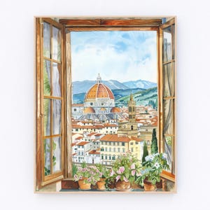 Póster de paisaje de Italia con acuarela de Florencia, pintura de ventana de Florencia, póster de Europa, regalo de viaje P671