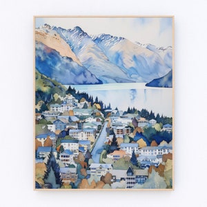 New Zealand Queenstown Painting Queenstown Wall Art New Zealand Landscape Poster New Zealand  Poster Travel Gift P530