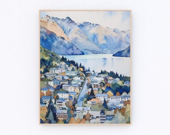 New Zealand Queenstown Painting Queenstown Wall Art New Zealand Landscape Poster New Zealand  Poster Travel Gift P530