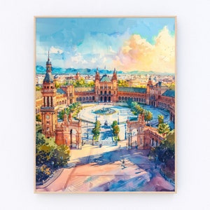 Plaza De Espana Painting Seville Print Seville Wall Art Spain Landscape Poster Europe Poster Travel Gift P556