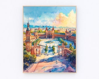 Tableau sur la Plaza de Espana, impression de Séville, art mural de Séville, affiche de paysage d'Espagne, affiche de l'Europe, cadeau de voyage P556