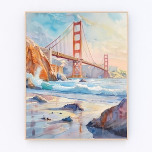San Francisco Golden Gate Bridge Watercolor Painting California Landscape Poster USA Travel Poster Travel Gift P504