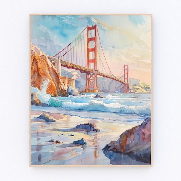 San Francisco Golden Gate Bridge Watercolor Painting California Landscape Poster USA Travel Poster Travel Gift P504