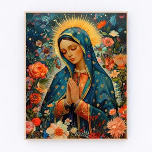 Blessed Virgin Mary Oil Painting Mary&#39;s Silent Blessing Catholic Print Christian Prayer Wall Art Catholic Printable Gifts P477