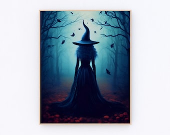 Witch Haunted In Forest Vintage Wall Art Witchy Halloween Poster Witchy Wall Art P102