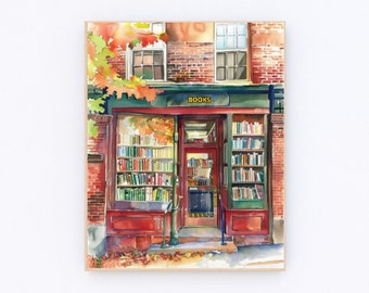New York BookStore Watercolor Painting Bookshop Art Print Book Art BookStore Poster Reading Print New York Poster USA Travel Poster P611