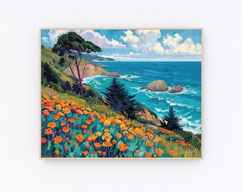 Mohnblume Aquarell Malerei Kalifornien Druck USA Poster Reise Geschenk Poppy Mohnblumen P591
