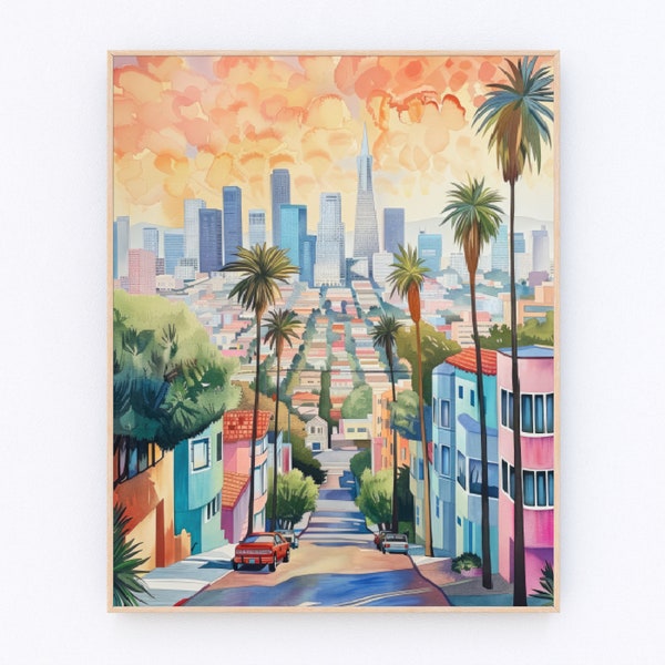Los Angeles Art Print Los Angeles Watercolor Painting California Landscape Poster USA Travel Poster Travel Gift P515