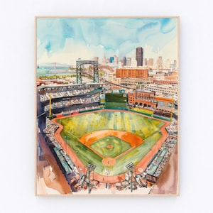 San Francisco ORACLE PARK Watercolor Painting Baseball Lovers Poster San Francisco Giants Print California Landscape Poster USA P1000