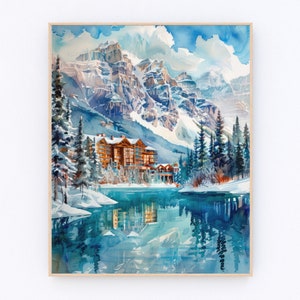 Banff Alberta Watercolor Painting Canada Landscape Poster Alberta Poster Travel Gift P512