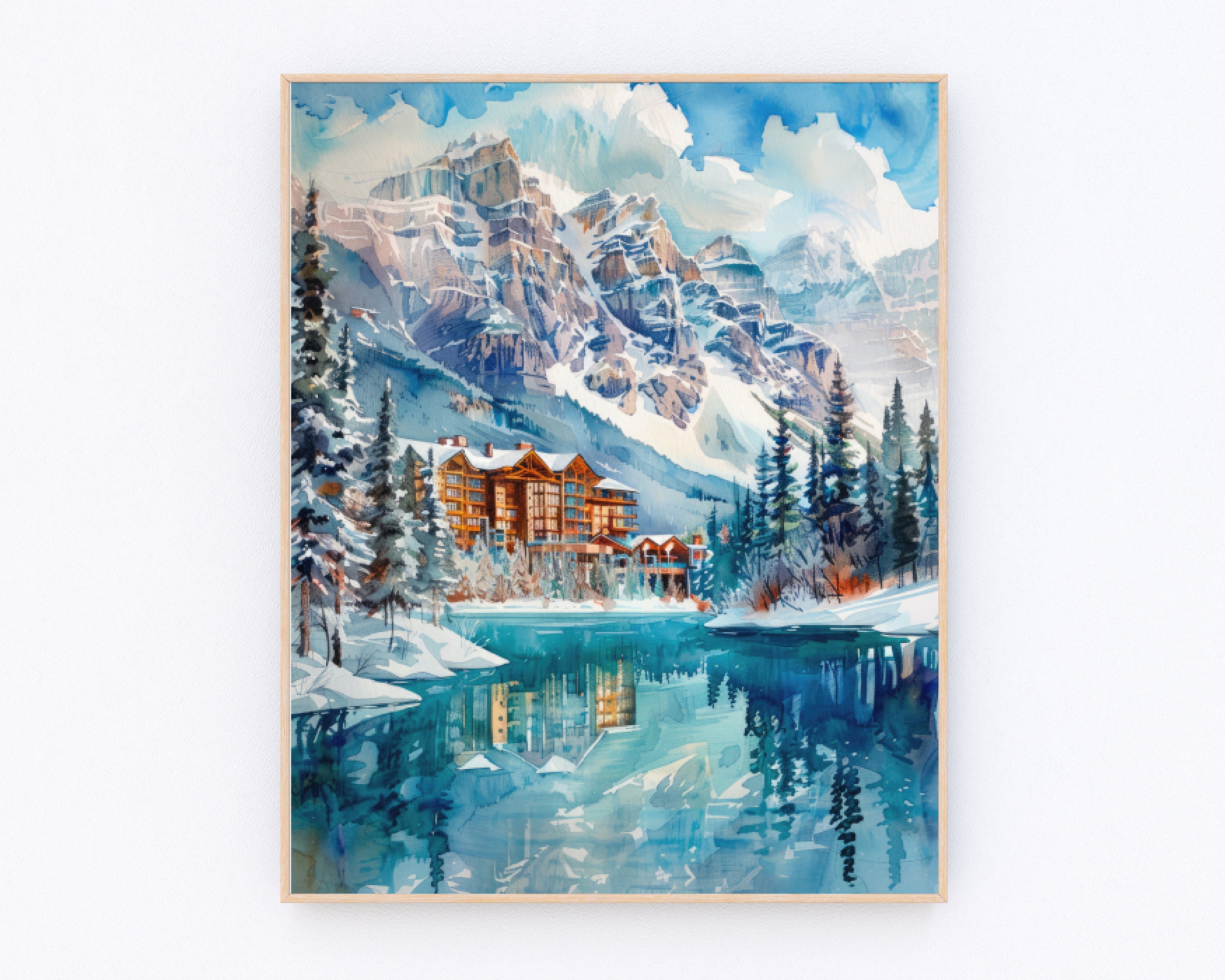 バンフ アルバータ 水彩画 カナダ 風景 ポスター アルバータ ポスター