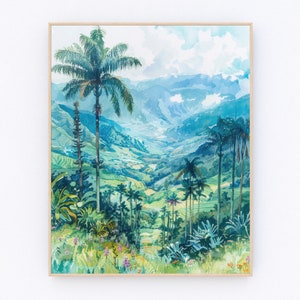 Colombia Valle del Cocora Pintura Colombia Cartel Colombia Arte de la pared Impresión tropical Impresión de la selva tropical Regalo de viaje de América Latina P588