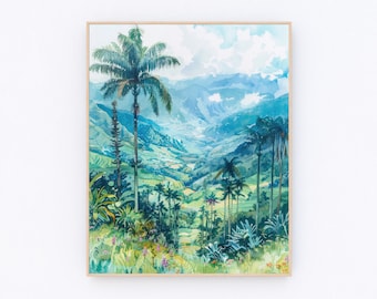 Pintura del Valle del Cocora de Colombia, póster de Colombia, arte mural colombiano, impresión tropical, impresión de selva tropical, regalo de viaje a América Latina P588
