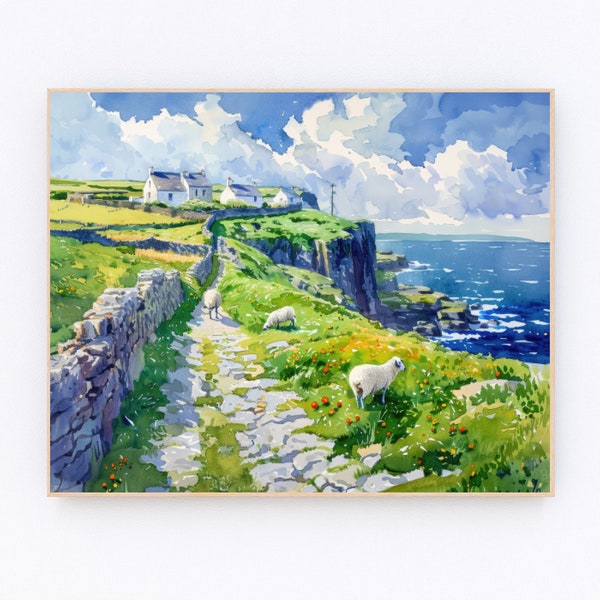 Dingle Peninsula Painting Farm Ranch Poster Cliffs of Moher Painting Ireland Wall Art Ireland Landscape Poster Europe Coastal Wall Art P617